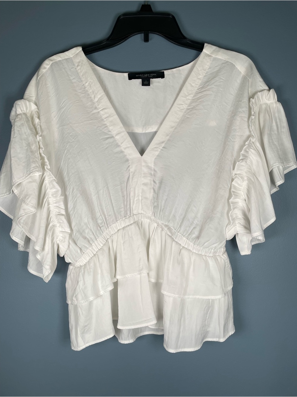 White Ruffle Peplum V-Neck Blouse